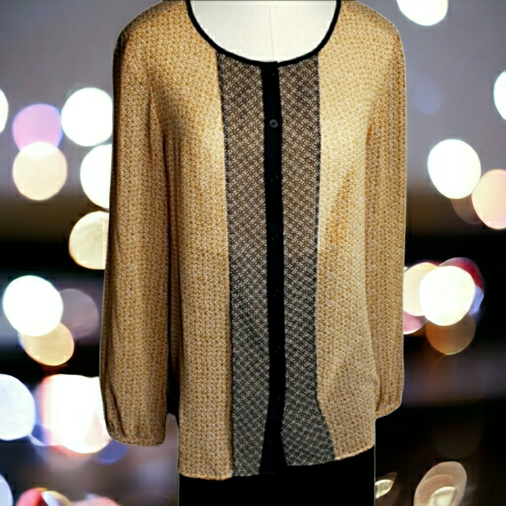 AnnTaylor Button Font Trending Sheer Mix Print Blouse ♡